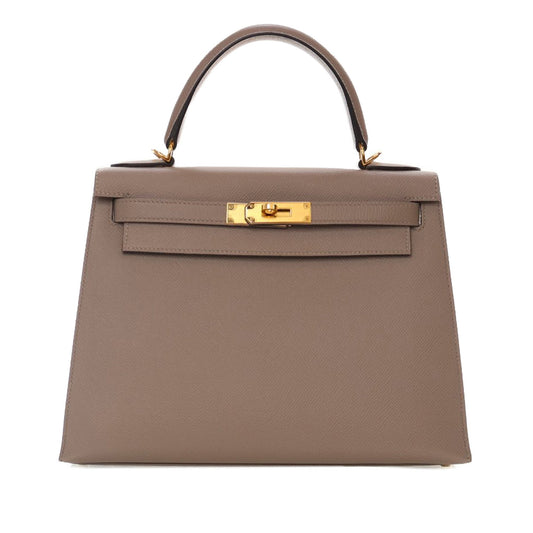Second hand Hermes Kelly 28 Sellier Epsom Leather 2 - Ways Top - handle Bag Brown - Tabita Bags