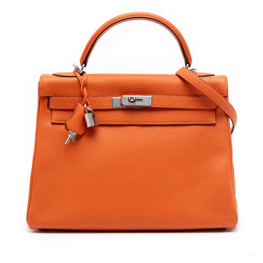 Second hand Hermes Kelly 32 Togo Leather 2 - Ways Top - handle Handbag Orange - Tabita Bags