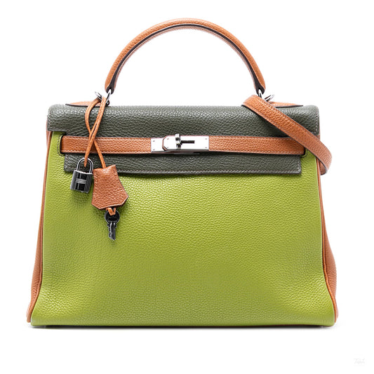 Second hand Hermes Kelly 32 Togo Leather 2 - Ways Top - Handle Handbag Tricolor - Tabita Bags