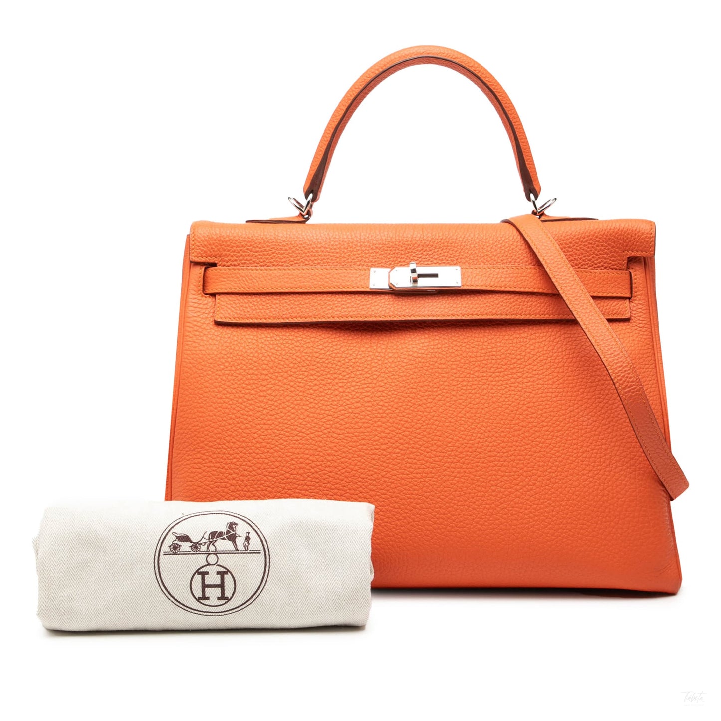 Second hand Hermes Kelly 35 Togo Leather Top - handle Handbag Orange - Tabita Bags