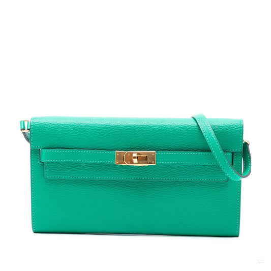 Second hand Hermes Kelly Chèvre Mysore Leather Long Wallet Menthe - Tabita Bags