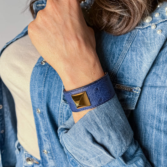 Second hand Hermes Medor Exotic Leather Bracelet 16 cm Blue - Tabita Bags