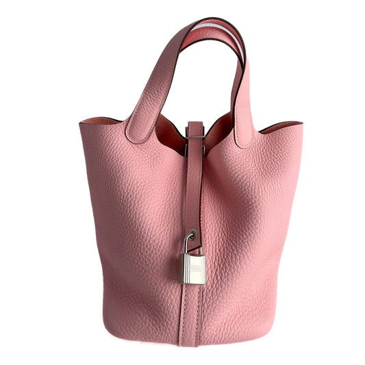 Second hand Hermes Picotin 18 Lock Leather Bucket Handbag Rose Sakura - Tabita Bags