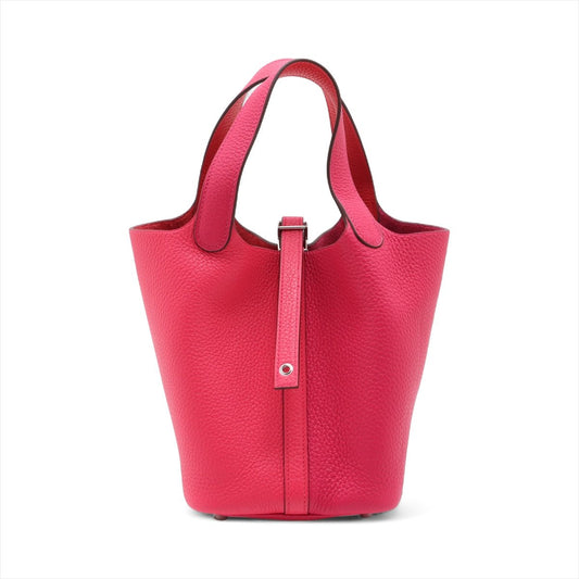 Second hand Hermes Picotin 18 Taurillon Clemence Leather Lock Bucket Handbag Rose Extreme x Rouge Cooox Rose Messico - Tabita Bags