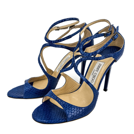 Second hand Jimmy Choo Lance Exotic Leather Sandals 40 Heel 10 Cm Blue - Tabita Bags