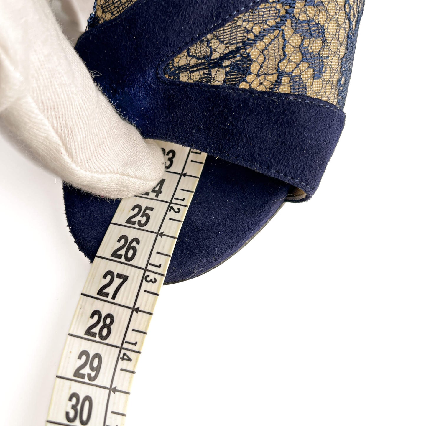 Second hand Jimmy Choo Vantage 10 CM Velvet & Lace Sandals 40 Blue - Tabita Bags