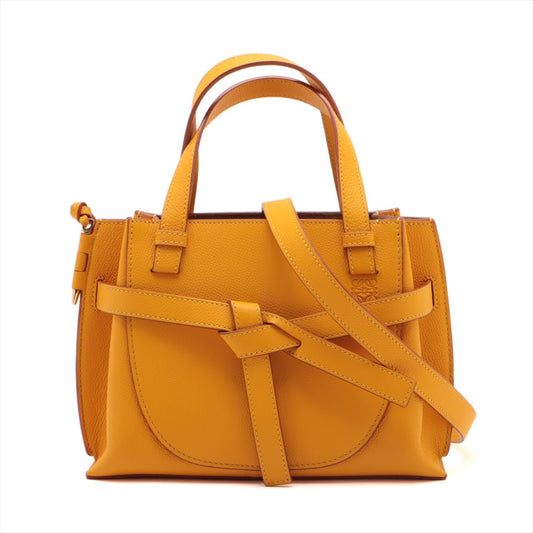 Second hand Loewe Gate Mini Top-Handle Grained Calfskin Leather 2-Ways Tote Bag Yellow - Tabita Bags
