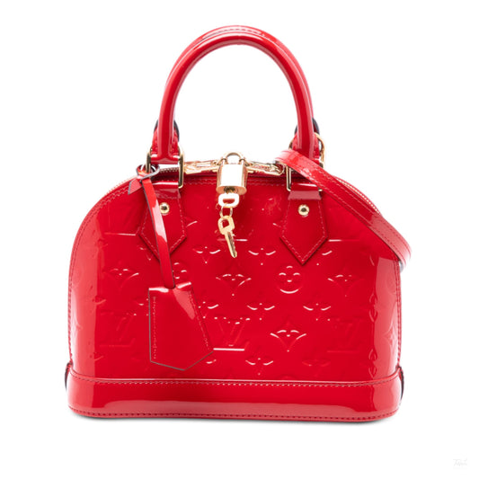 Second hand Louis Vuitton Alma BB Monogram Vernis Leather 2 - Ways Top - handle Handbag Red - Tabita Bags