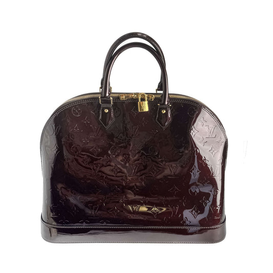 Second hand Louis Vuitton Alma GM Patent Leather Top - handle Handbag Burgundy - Tabita Bags