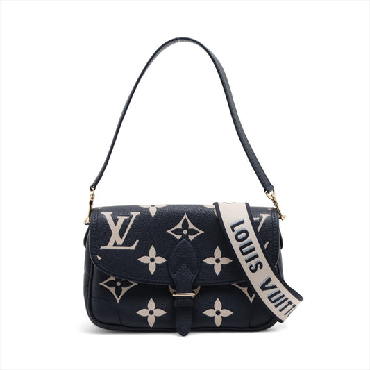 Second hand Louis Vuitton Diane Leather Monogram Giant Satchel Shoulder Bag Navy - Tabita Bags