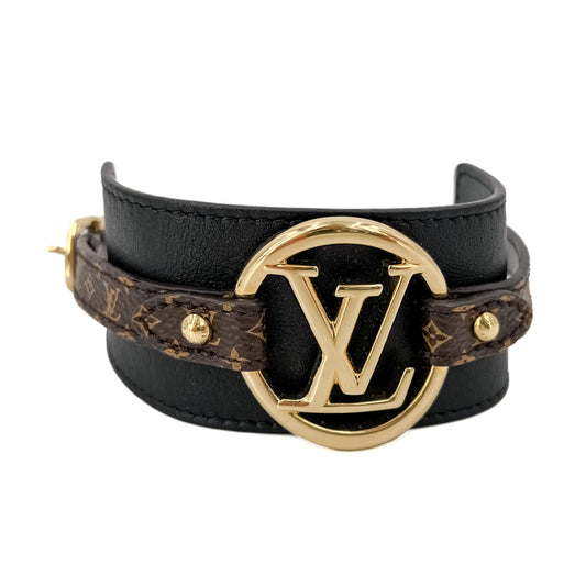 Second hand Louis Vuitton Louise Leather & Fabric Bracelet 17 Black - Tabita Bags