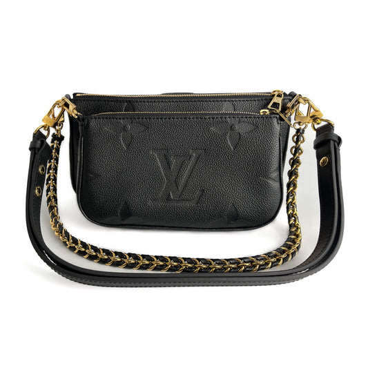 Second hand Louis Vuitton Multi Pochette Accessoires Empreinte Calfskin Grained Leather 2 - Ways Pouch Crossbody Bag Black - Tabita Bags