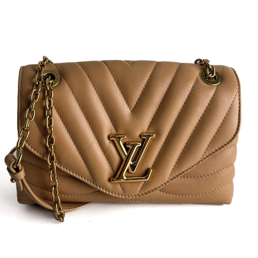 Second hand Louis Vuitton New Wave Chain MM Leather 2 - Ways Flap Crossbody Beige - Tabita Bags