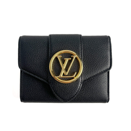 Second hand Louis Vuitton Pont 9 Calfskin Grained Leather Folding Wallet Black - Tabita Bags