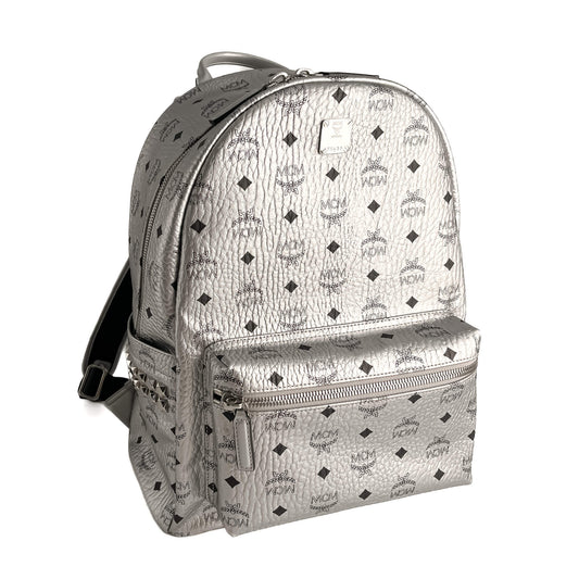 Second hand MCM Stark Medium Visetos Canvas Backpack Metallic - Tabita Bags