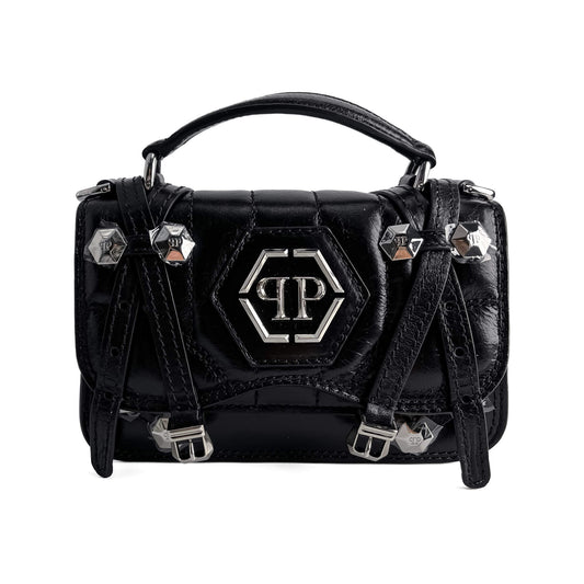 Second hand Philipp Plein Superheroin Hexagon Small Calf Leather 2 - Ways Flap Belt Bag Black - Tabita Bags