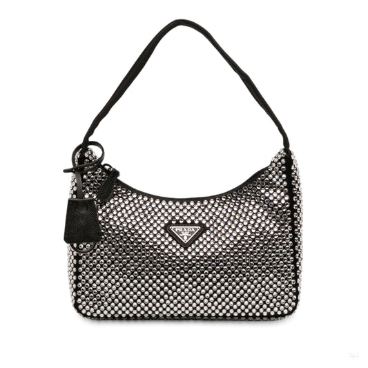 Second hand Prada Re - Edition 2000 Satin & Crystal Pouch Crossbody Black - Tabita Bags