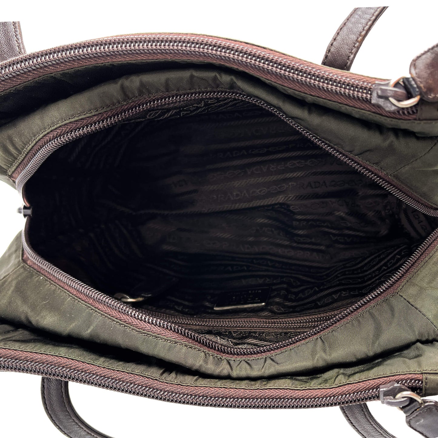 Second hand Prada Vintage RE - edition Econyl Nylon Tote Shoulder Bag green & brown - Tabita Bags