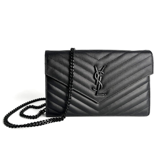 Second hand Saint Laurent Cassandra Grained Leather 2 - Ways Wallet on Chain Crossbody Black - Tabita Bags