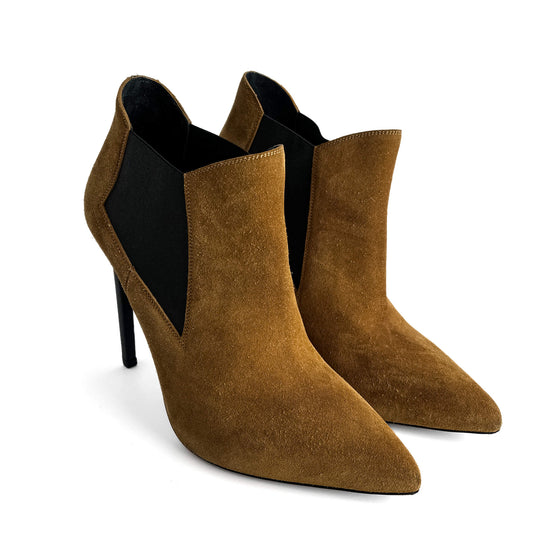 Second hand Saint Laurent Classic Paris Ela Suede High Heel Ankle Boots 40 1/2 Cinnamon - Tabita Bags