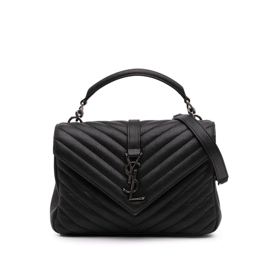 Second hand Saint Laurent College Medium Chevron Quilted Leather 2 - Ways Envelope Bag Black - Tabita Bags