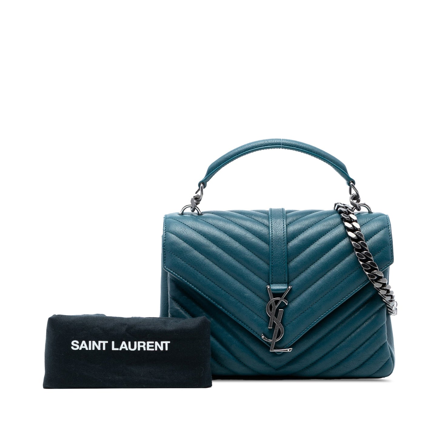 Second hand Saint Laurent College Medium Chevron Quilted Leather 2 - Ways Envelope Bag Blue - Tabita Bags