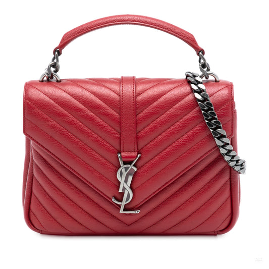 Second hand Saint Laurent College Medium Chevron Quilted Leather 2 - Ways Envelope Bag Red - Tabita Bags