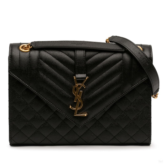 Second hand Saint Laurent Envelope Grained Leather Clutch Black - Tabita Bags