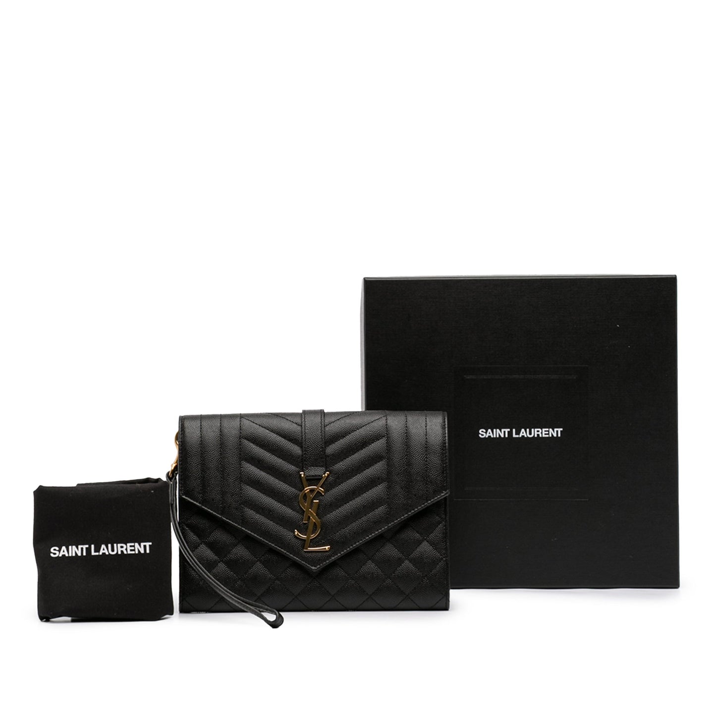 Second hand Saint Laurent Envelope Grained Leather Clutch Black - Tabita Bags