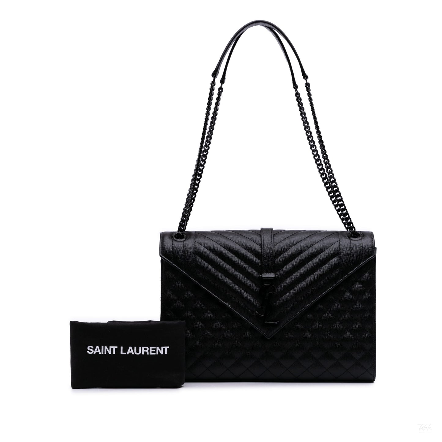 Second hand Saint Laurent Envelope Large Embossed Grained Leather 2 - Ways Envelope Bag Black - Tabita Bags