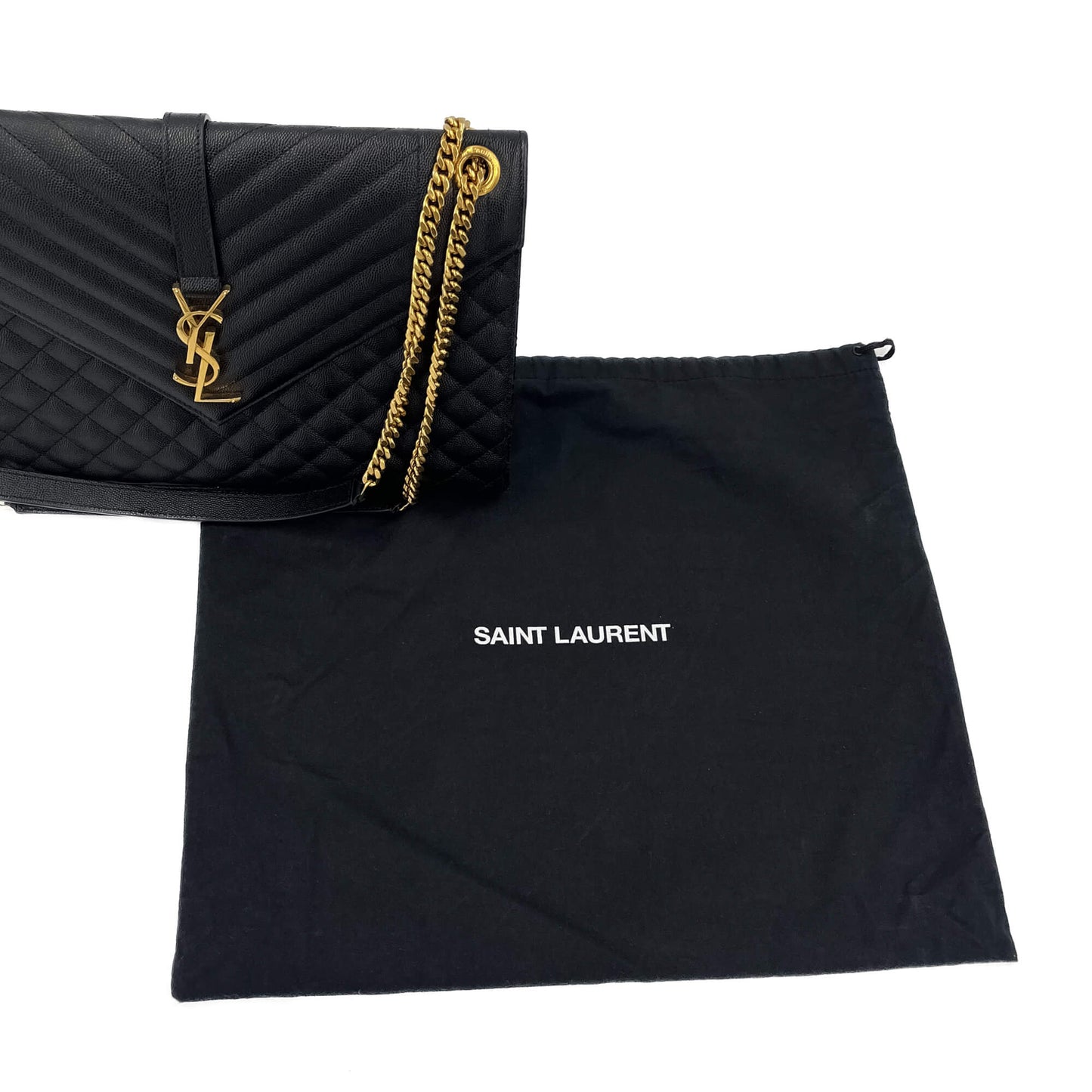 Second hand Saint Laurent Envelope Large Embossed Grained Leather 2 - Ways Envelope Bag Black - Tabita Bags