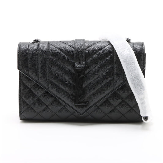 Second hand Saint Laurent Envelope Small Leather Chevron Quilted Shoulder Bag Black - Tabita Bags