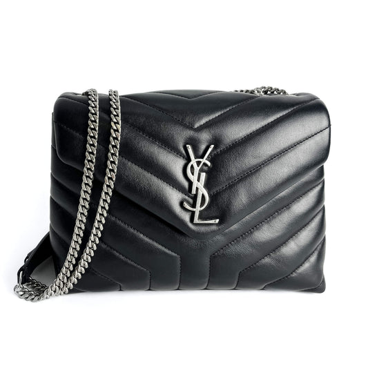 Second hand Saint Laurent Loulou Small Chevron Quited Leather 2 - Ways Envelope Bag Black - Tabita Bags