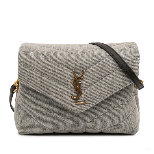 Second hand Saint Laurent Loulou Toy Denim Chevron Quilted Envelope Shoulder Bag Blue - Tabita Bags