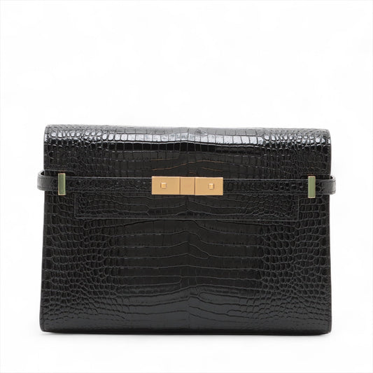 Second hand Saint Laurent Paris Manhattan Leather Crocodile - Embossed Flap Clutch Black - Tabita Bags