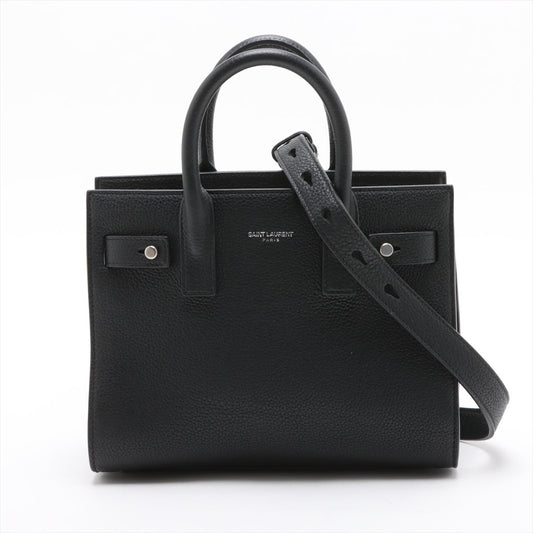 Second hand Saint Laurent Sac De Jour Nano Grained Leather 2-Ways Tote Bag Black - Tabita Bags