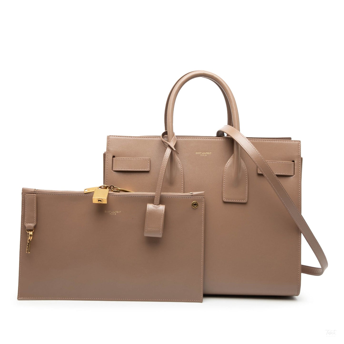 Second hand Saint Laurent Sac De Jour Small Leather Tote Handbag Brown - Tabita Bags