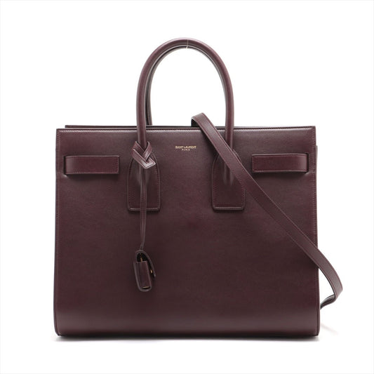 Second hand Saint Laurent Sac De Jour Small Leather Tote Handbag Burgundy - Tabita Bags
