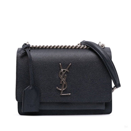 Second hand Saint Laurent Sunset Grained Calfskin Leather Flap Crossbody Blue - Tabita Bags