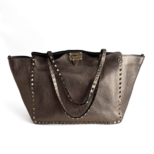 Second hand Valentino Garavani Rockstud Medium Calfskin Leather 2 - Ways Tote Bag Metallic - Tabita Bags