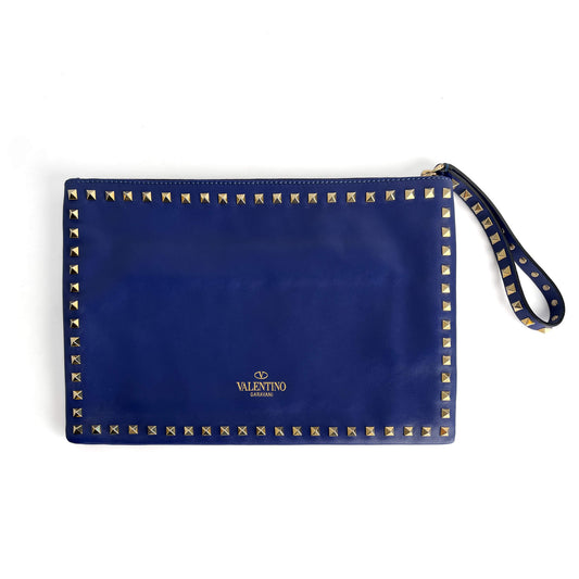 Second hand Valentino Garavani Rockstud Medium Calfskin Leather Pouch Blue - Tabita Bags
