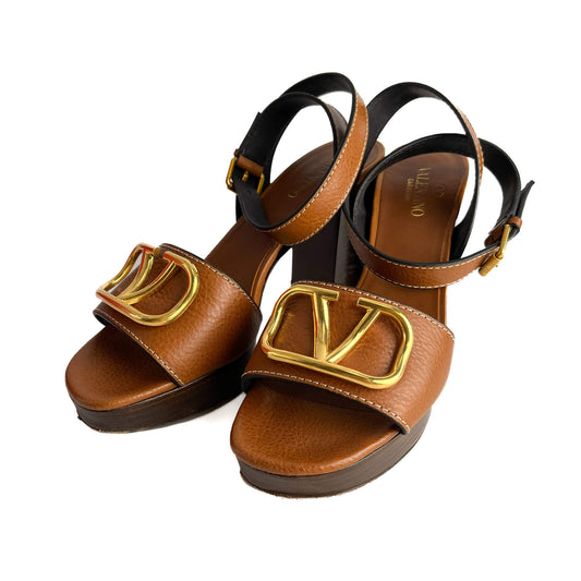 Second hand Valentino Garavani VLOGO Leather Sandals 39 Brown - Tabita Bags