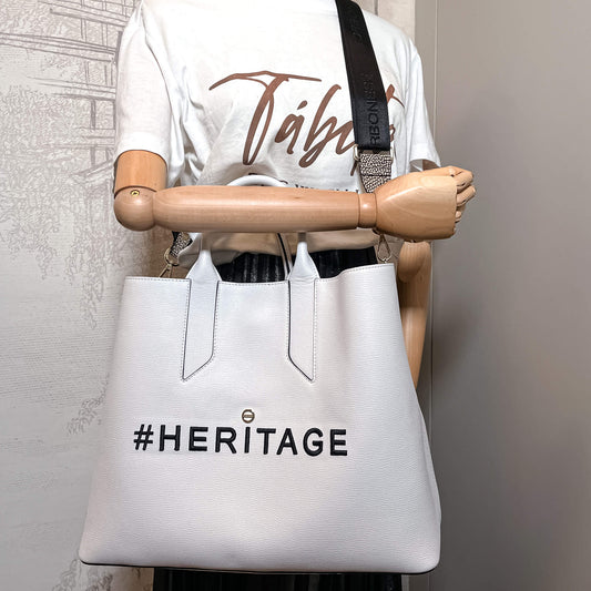 Second hand Borbonese Heritage Large Leather Offwhite Tote Bag - Tabita Bags