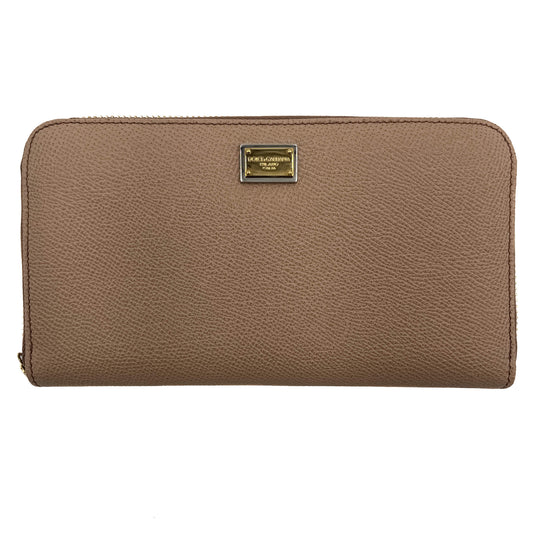 Second hand Dolce e Gabbana Zipper Around Leather Beige Wallet - Tabita Bags