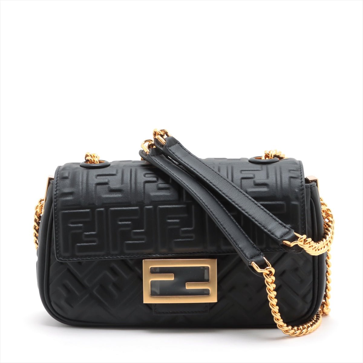 Borsa Baguette Midi in nappa nera con catena