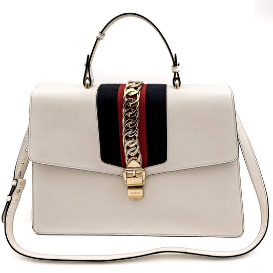 Second hand Gucci Sylvie Maxi Leather White Bag - Tabita Bags