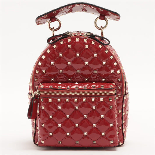 Second hand Valentino Garavani Rockstud Mini Backpack in Red Patent Leather - Tabita Bags