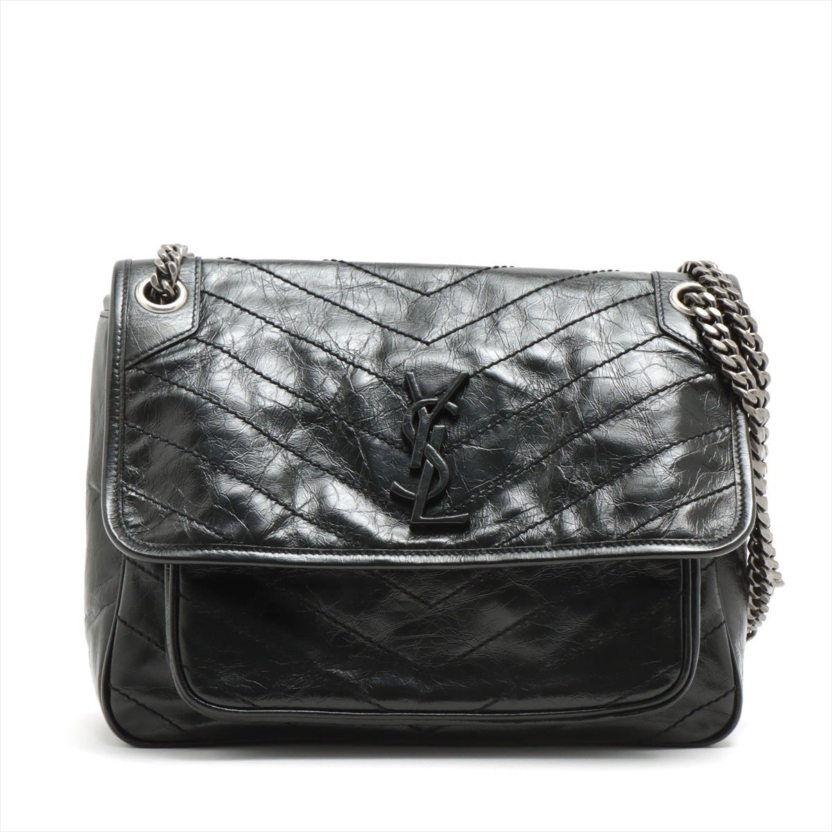 Niki Borsa a tracolla media in pelle con catena Nero