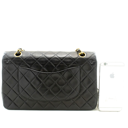 Vintage Classic Double Flap Medium Lambskin Leather Matelassè Shoulder Bag Black