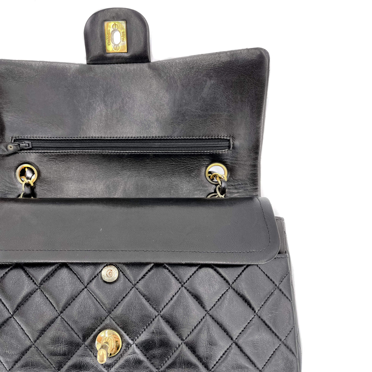 Classic Double Flap Chain Bag Black Leather Medium